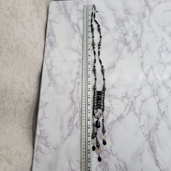 Treska Black Silver Beads Drop Necklace Native American Inspired Statement Boho - Picture 4 of 16